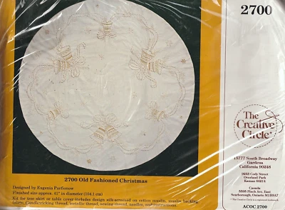 ELEGANT White-on-White CHRISTMAS Table Cover or Tree Skirt - CREATIVE CIRCLE Vtg - Image 1 of 2