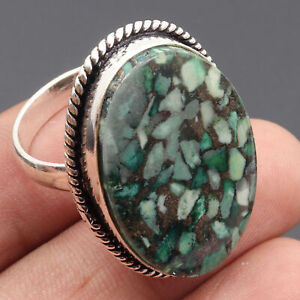Copper Turquoise Gemstone Sterling Silver Plated Ring US 7 Jewelry H17018