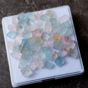46.5 Ct 4 to 8 MM Natural Multi Color Aquamarine Rough Raw Tiny Size 50 Pcs Lot - Picture 1 of 24