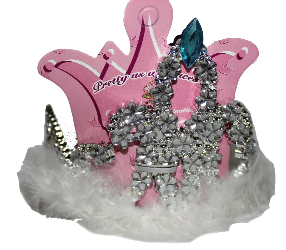 Tiara princesa de las nieves de 4", niña, estrás azul y flores con plumas blancas Foto 1 de 4