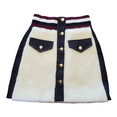 Tommy Hilfiger Collection Winter Sherpa Denim Mini Skirt Women's 4 - Image 1 of 4