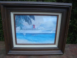 Vintage 1980er Carnival Cruise Line Kreuzfahrtschiff Aquarell gerahmt 12x9 Druck - Bild 1 von 7