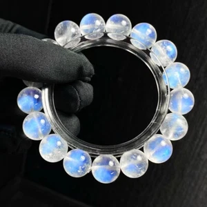 Pulsera de cuentas cristalinas de piedra lunar azul fuerte natural de 12 mm AAA - Imagen 1 de 6
