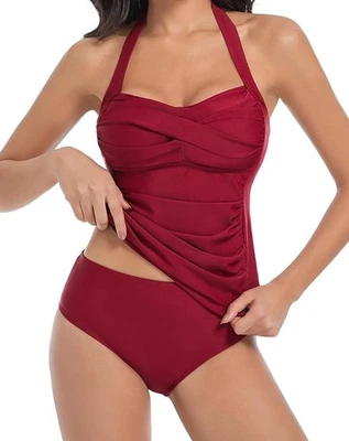 2 Piece Tummy Control High Waist Bikini Tankini Set Swimsuit Cups A-B Size S 10 - Image 1 of 4