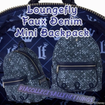 Mini mochila de mezclilla sintética TOTALMENTE NUEVA CON ETIQUETAS LOUNGEFLY Foto 1 de 4