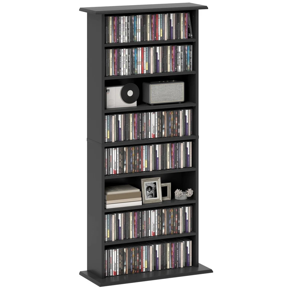 HOMCOM CD Storage Unit DVD Tower Blu-ray Storage Shelf for Living Room Black - Image 1 of 4