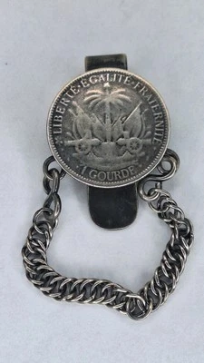 Clip de dinero antiguo para moneda de plata de 1 gourde Foto 1 de 4