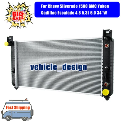 Radiator For Chevy Silverado 1500 GMC Yukon Cadillac Escalade 4.8 5.3L 6.0 34''W — 第 1/4 张图片