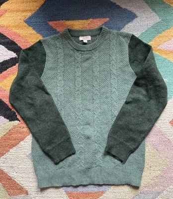 Wallace & Barnes Cable Knit Sweater Mens Medium Green Lambs Wool Blend Merino - Image 1 of 4