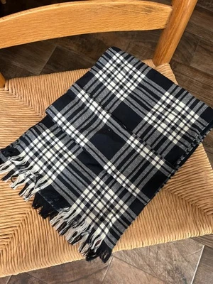 Anne Klein Pure Wool Black and White Plaid Scarf 11X60 - Image 1 of 4