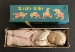 Vintage 1957 Shackman SLEEPY BABY Cloth Doll Japan Pink Rag Doll in Box READ - Picture 1 of 23