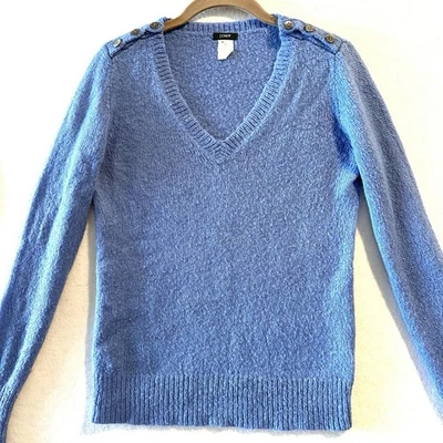 J. Suéter Pullover Crew Mujer S Pequeño Vintage Lana Mohair Azul Tejido Foto 1 de 4