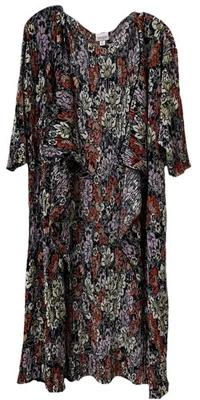 LuLaRoe Kimono Open Cover Up SHIRLEY Black Floral Shiny Pleated Fabric Long BOHO - Image 1 of 4