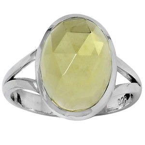 Faceted Natural Lemon Quartz 925 Sterling Silver Ring s.7 Jewelry R-1005 - Picture 1 of 5