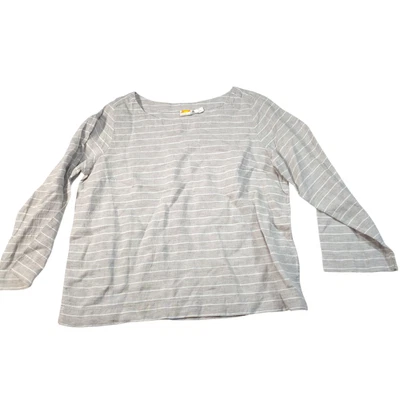C & C California Gray Striped Linen Blouse Women Size L Coastal Nautical Spring - Image 1 of 4
