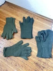 4 sets vintage US Army Military Green Wool Knit Gloves one with shooting finger - Picture 1 of 4