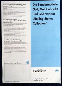 VW Golf 3 " Rolling Stones"  Preisliste, v. 27.12.1995  Modelljahr 1996 - Picture 1 of 1