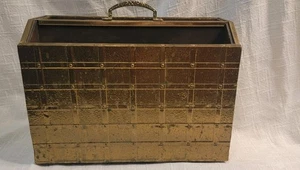 MCM Brass Plated Magazine Rack Vintage Newspapers Records Storage Handle 11" H - Picture 1 of 8