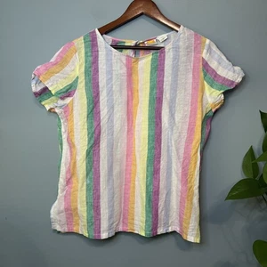 C&C California 100% Linen Rainbow Short Sleeve Top. EUC. Size Medium - Picture 1 of 9