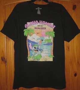 DISNEY Black LILO & STITCH Aloha Hawaii s/s Come Visit Paradise T-SHIRT Women XL - Picture 1 of 4