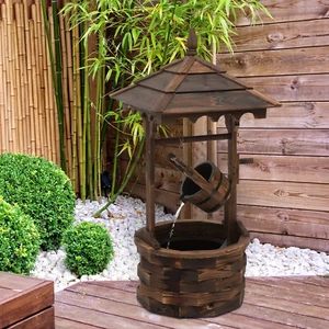 Retro Rustic Wooden Barrel Well Garden Fountain w/Pump Garden Outdoor Decor - Picture 1 of 11