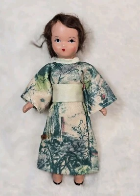 Antiguo vestido kimono articulado muñeca Nancy Ann compuesto vintage 6" mediados de siglo Foto 1 de 4