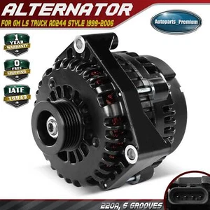 Black Alternator for GM LS Truck AD244 Style 1999-2006 12 Volt 220 Amp 6 Groove - Picture 1 of 10