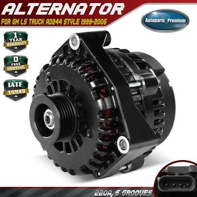 Black Alternator for GM LS Truck AD244 Style 1999-2006 12 Volt 220 Amp 6 Groove - Image 1 of 4