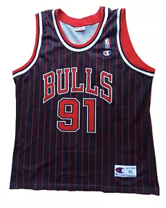 Dennis Rodman 90s Champion PINSTRIPE Chicago Bulls Jersey Trikot NBA Vintage XL - Bild 1 von 7