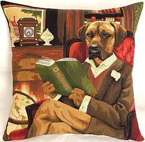  ANTHROPOMORPHIC RHODESIAN RIDGEBACK 18" BELGIAN TAPESTRY CUSHION COVER ZIP 5447 - Picture 1 of 7