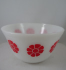 Vintage Federal Glass Milk Glass Red Daisy Mixing Bowl 8" HTF
