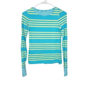 Ivivva Stripe REVERSIBLE Long Sleeve Active Top Yellow Blue Thumb Holes Girls 10 - Picture 1 of 15
