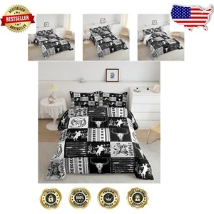 Western Cowboy Comforter Set King Size - Bull Skull Print for Kids & Teens - Picture 1 of 8