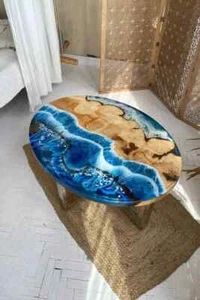 Custom Blue Ocean Epoxy Resin Table, Handmade Dining Room Table, Resin Table Top - Picture 1 of 6