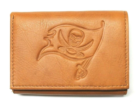 Tampa Bay Buccaneers NFL Leather Embossed Trifold Wallet by Rico -Brown Cover