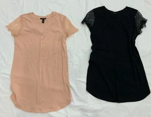 LOT OF 2 WOMEN LONG TUNIC T-SHIRT TOPS w SHORT SLEEVES-FOREVER 21-SZ SMALL-USED - Picture 1 of 17