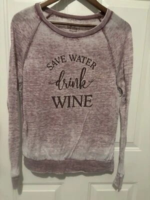 Camiseta Save Water Drink Wine para mujer pequeña púrpura manga larga Foto 1 de 4