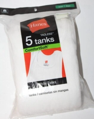 Hanes Boys' Tagless White Sleeveless Shirt Tank 5 Tanks SMALL-LARGE - Image 1 of 4