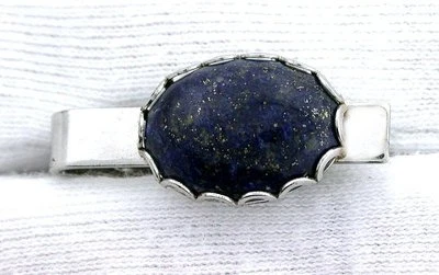 1 1/4 INCH  18x13 OVAL LAPIS LAZULI GEMSTONE TIE SPRING CLIP TIE BAR EBS7720 - Image 1 of 2