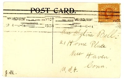 AUSTRALIA VICTORIA 1908 TO USA THREE HALF PENCE RATE REAL PHOTO OF MELBOURNE - Image 1 of 2