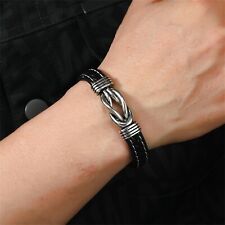 Mother And Son Forever Linked Together Braided Leather Bracelet Men Stainless