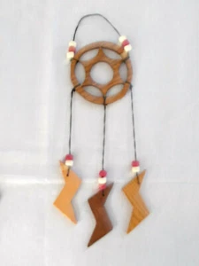 NEW HAND MADE WOOD SUN STAR DREAM CATCHER w LIGHTNING BOLT DANGLE FEATHERS - Picture 1 of 1