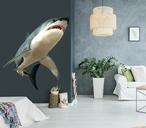 3D Shark Fish G082 Animal Wallpaper Mural Poster Wall Stickers Decal Honey - Picture 1 of 6