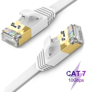 New 25M Cat7 RJ45 Network Ethernet Cable FLAT Gold 10Gbps Gigabit SSTP LAN Lead - Picture 1 of 12