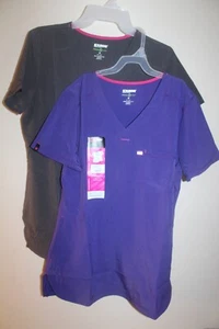 2 pack ScrubStar Women’s Henley Top Size XS, in purple and grey NWT - Picture 1 of 8