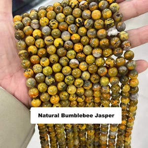 Cuentas sueltas redondas de jaspe abejorro amarillo natural de 6/8/10 mm para hacer joyas - Imagen 1 de 10