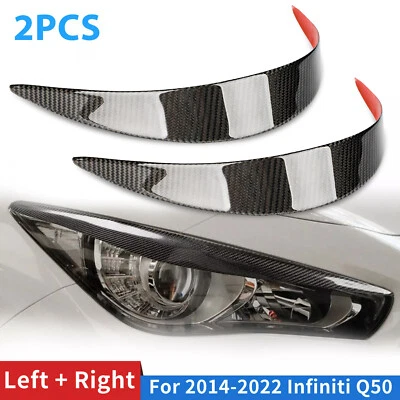 For 2014-2022 INFINITI Q50 Carbon Fiber Headlight Eyelid Trim Cover Car Eyebrows - Image 1 of 4
