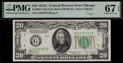 1934C $20 Federal Reserve Note PMG 67EPQ top pop finest Chicago Fr 2057-Gnb - Image 1 of 3