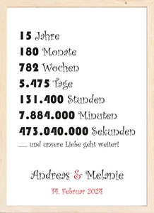 Jahrestag Hochzeitstag Geschenk 15 Jahre Geschenkidee für Paare Mann Frau DIN A4 - Bild 1 von 6
