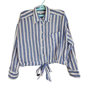 Xirena Top Donna Taglia XS Blusa Oversize Bottoni Blu Bianco Righe Cotone USA - Foto 1 di 9